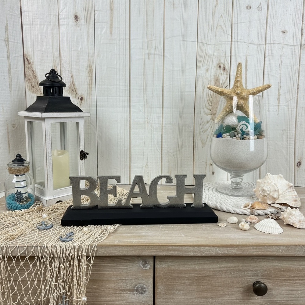BEACH' Tabletop Sign on Black Base - Home Accents